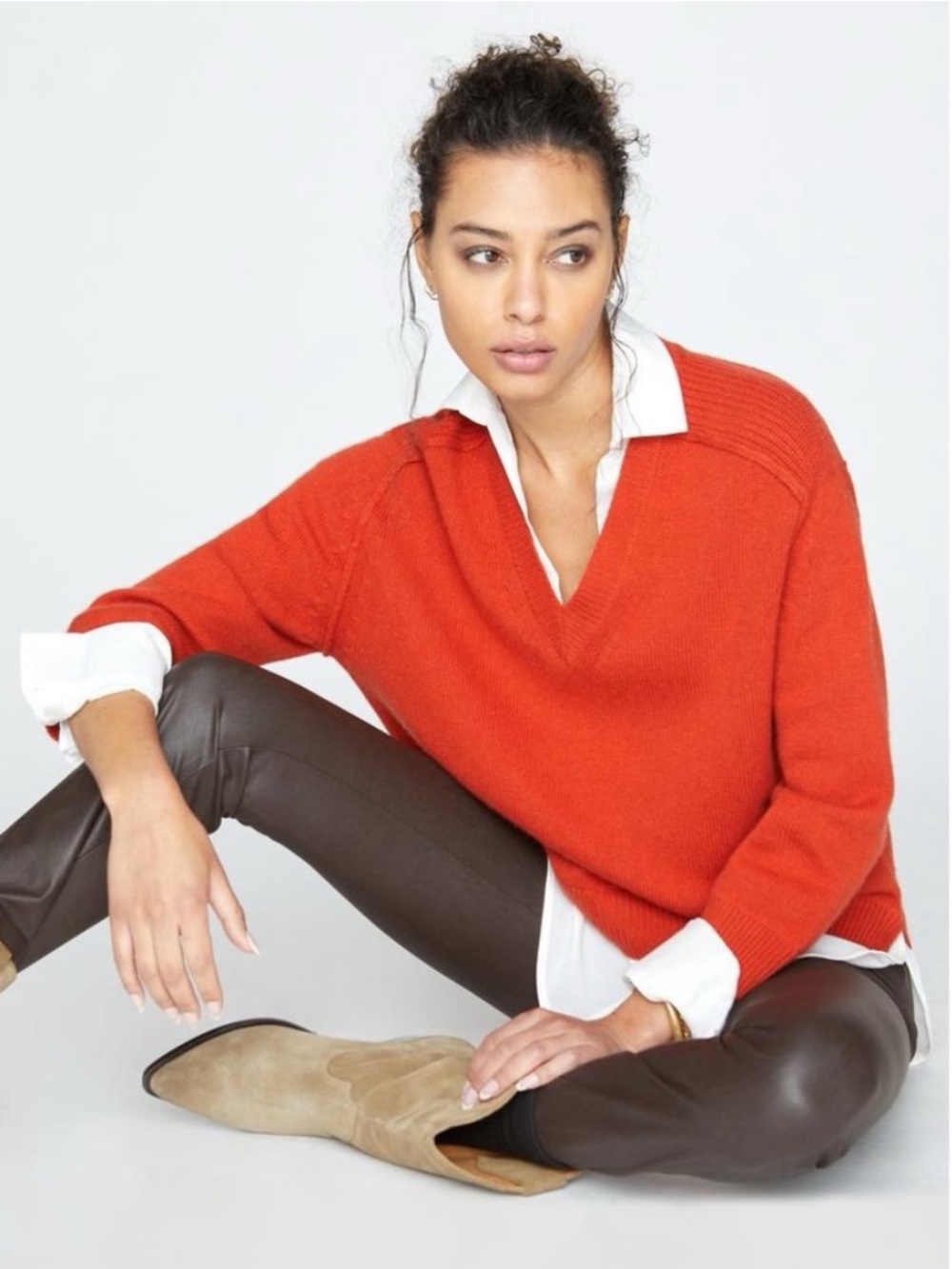 Brochu Walker The Looker Layered V Neck Wool Cashmere Cardamom Sweater size S